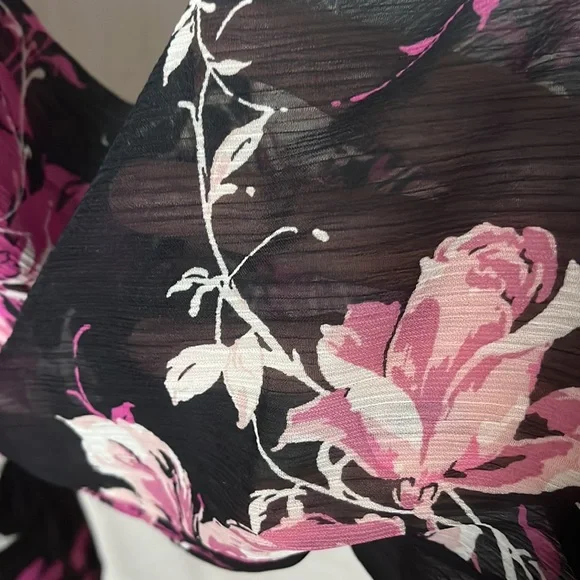 Roaman’s chiffon sheer arm sleeveless black underlies bodice pink black cream - Picture 10 of 14